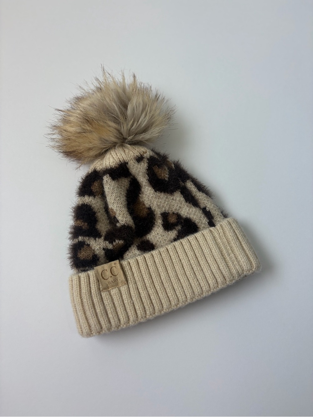C.C Leopard Pom Baby Beanie - Cream, Brown, Black